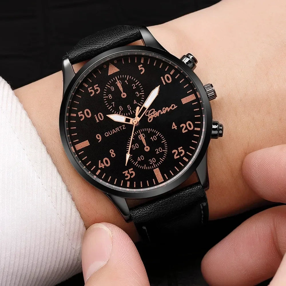 2/1pcs Men Sports Watches Set Man Business Quartz Wristwatch Luxury Brown Leather Bracelet Men Casual Clock Watch（no Box）gifts