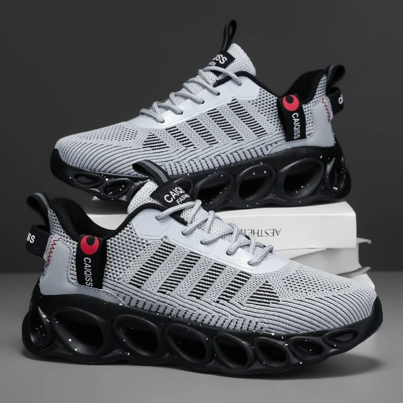 Men's Casual, Fashionable and Comfortable Shock-Absorbing Blade Shoes, Breathable Lace-Up Non-Slip Shoes, Suitable for Jogging, Daily Wear, Gym