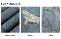 Ripped Jeans Mens With Rivets Pocket Retro High Street Washed Distressed Loose Wide leg Denim Pants Men