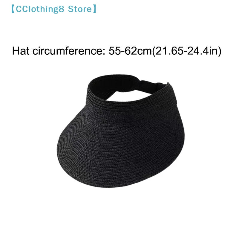 UPF50+ Wide Brim Visor Hat For Women Straw Beach Sun Visor Foldable Ponytail With UV Protection Straw Hat Beach Hats【AliS8】