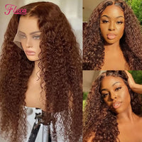 Chocolate Brown Kinky Curly Lace Frontal Human Hair Wig Transparent Lace Front Wig PrePlucked Colored Human Hair Wig On sale