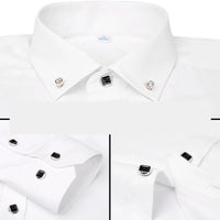 Men's Button-down Shirt Long Sleeve Casual Formal Business Dress Shirts Pocket-less Solid Color Blue White Tops Korean Slim Fit