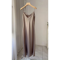 Ele Satin Acetate ter Dr Women's Smooth Glossy Tee-Vein Neline Strapl Midi Skirt Four Colors Available
