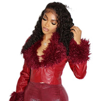 Autumn Winter PU Leather Cropped Jacket with Faux Fur Collar Women Casual Long Sleeve Buckle Coats New Fashion Female Streetwear