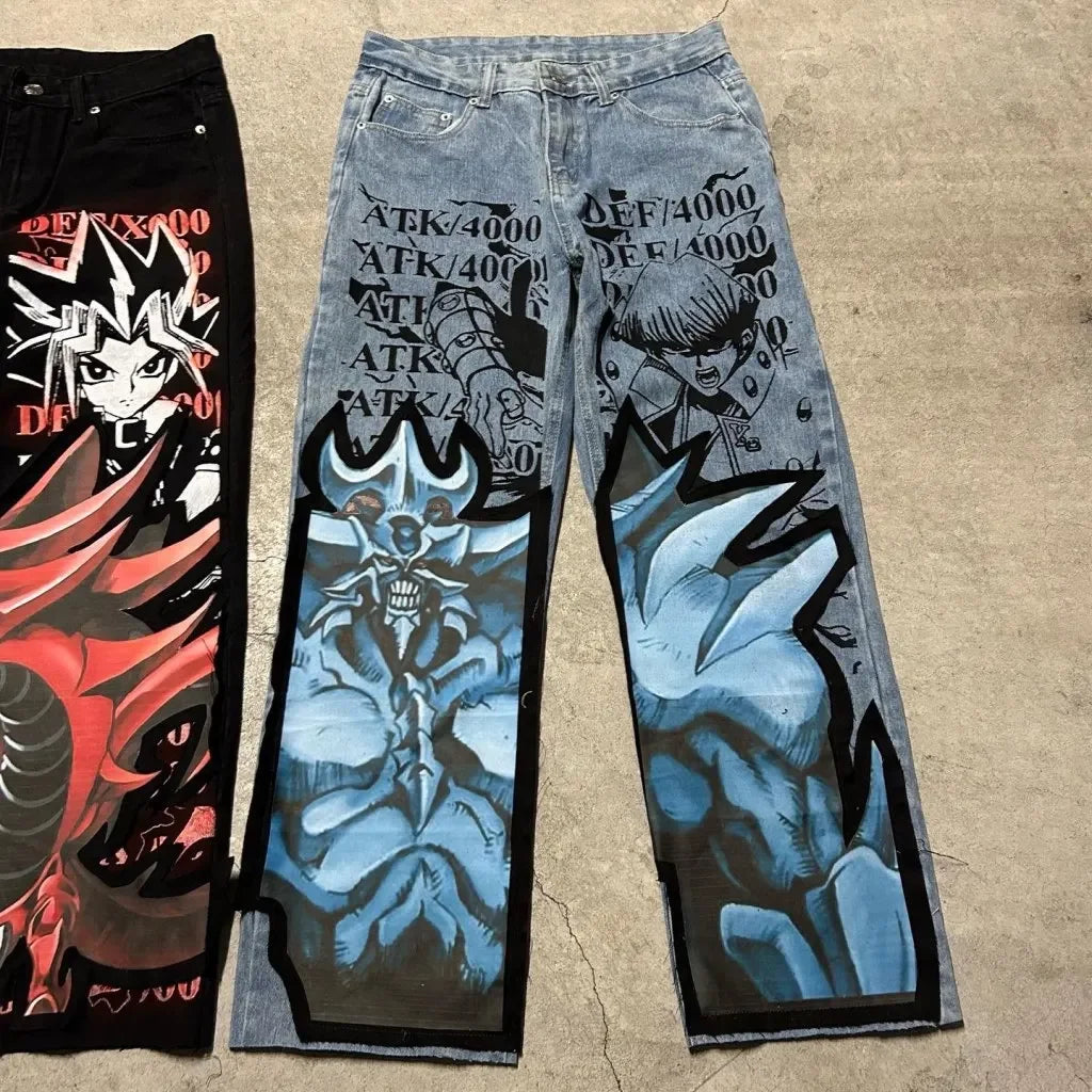 Japanese anime printing baggy jeans harajuku wide leg denim pants y2k men jean streetwear vintage couples trouser women clothing
