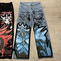 Japanese anime printing baggy jeans harajuku wide leg denim pants y2k men jean streetwear vintage couples trouser women clothing