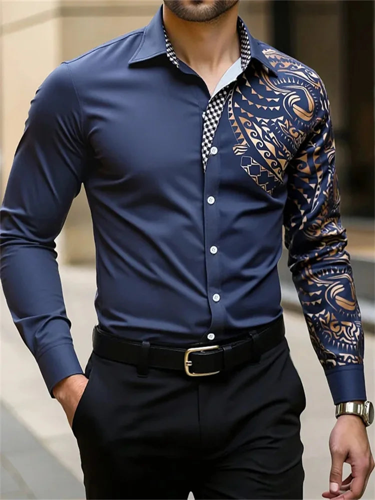 Men's Casual Button Shirt Blue Black White Wine Red Long Sleeve Lapel Spring Autumn Wedding Party Suit Plus Size Men's Clothing