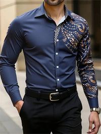 Men's Casual Button Shirt Blue Black White Wine Red Long Sleeve Lapel Spring Autumn Wedding Party Suit Plus Size Men's Clothing