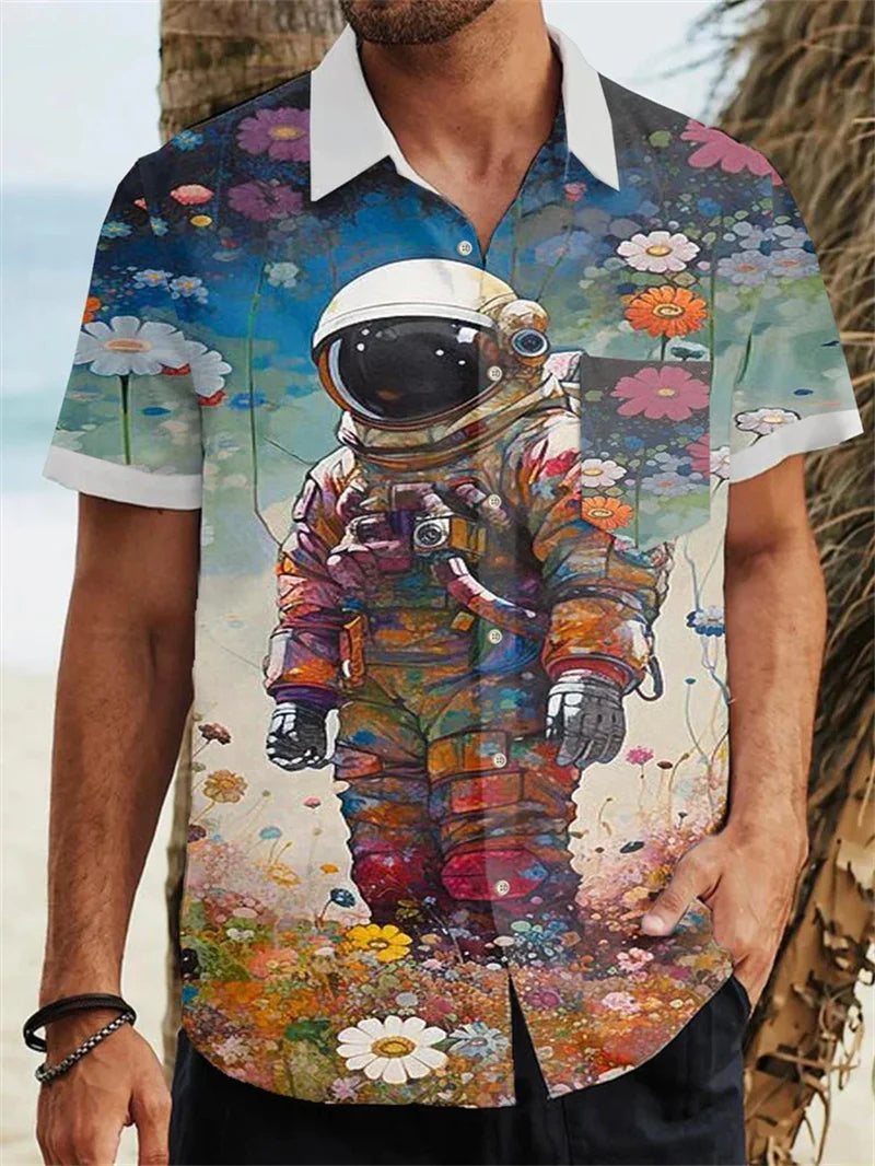 Button up shirt for men, Hawaiian shirt, strawberry short sleeved button up shirt, summer beach shirt, men's shirt, hot selling