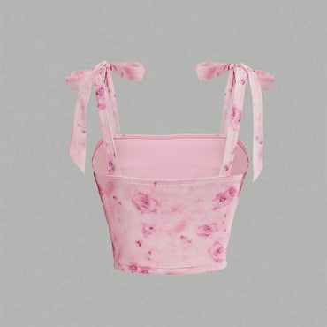 Solid Tie Shoulder Ruched Wide Strap Slim Fit Crop Top for Women Summer 2025 Y2K Clothes Pink Backless Cami Top Streetwear
