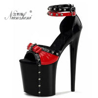 Gothic Sexy Fetish Exotic Dancer Platform Peep Toe Sandals 20cm Stripper Heels Models Show Catwalk Nightclub 17cm Retro Rivet