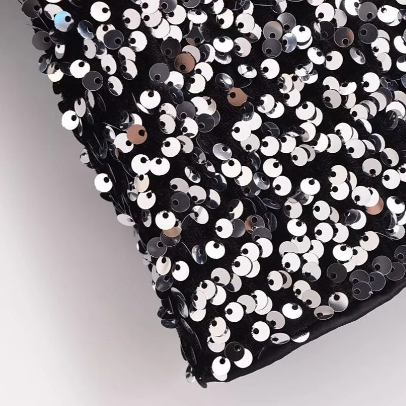 Spring Women Elegant Shirt and Blouse New Fashion Christmas New Year Bow Short Sleeve Dress Sequin Shirt Female Tops