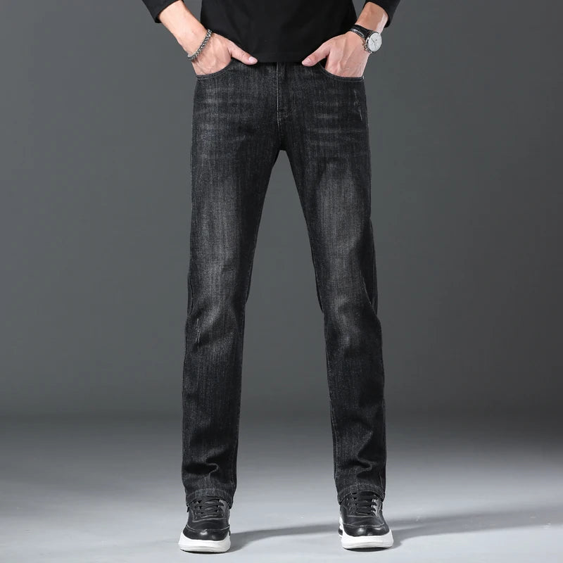 Jeans men straight tube loose 2024 autumn new item business elastic men's versatile casual pants trendy brand long pants men