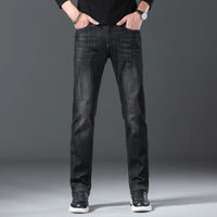 Jeans men straight tube loose 2024 autumn new item business elastic men's versatile casual pants trendy brand long pants men