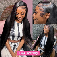 30 40 Inch Bone Straight Lace Human Hair Front Wigs 13x6 13x4 Hd Transparent Lace Frontal Wig 210 Density Lace Wigs For Women