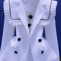 2025 Spring Autumn Suit Jacket Women's Blazer Fashion Mushroom Edge Suit Shawl Detachable Collar Sweet High End Korean Jacket