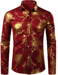 Mens Gold Rose Floral Print Shirts Brand Floral Steampunk Chemise White Long Sleeve Wedding Party Bronzing Camisa Masculina New