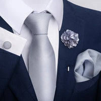 Hot Sale Luxury 8 cm Blue Floral Ties Pocket Square Cufflinks Brooch Set For Man Suit Accessories Holiday Gift Fit Formal Party