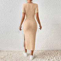 Women Short Sleeve Dress Soft Knitted Elegant Bodyon Dress Casual Skinny Slim Fit Pullover Commuting Midi Dress