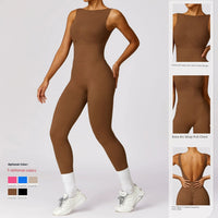 2024 Fashion Tight Back Yoga Jumpsuit Sports Fitness Cut Out Hip Lifting Yoga Jumpsuit Women without Chest Pad