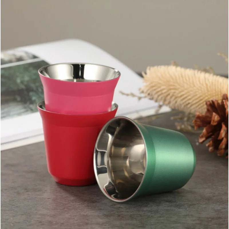 Double Wall Insulated Stainless Steel Espresso Cup Capsule Coffee Mug Metal Drinking Demitasse Cup For Home Indoor or Outdoor