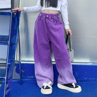 Jeans for Girls Candy Color Fashion Gradient Wide Leg Pants Children's Clothes Spring Autumn Teenager Cotton Streetwear Trousers