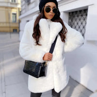 2023 New Solid Plush Faux Rabbit Fur Jacket Coat Women Winter Thicken Warm Overcoats Chic Girls Long Lapel Collar Fake Fur Coats