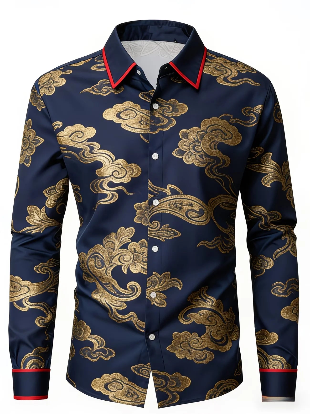 New light luxury palace style iris flower shirt 3D printed men's long sleeved shirt single breasted slim fit top