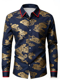 New light luxury palace style iris flower shirt 3D printed men's long sleeved shirt single breasted slim fit top