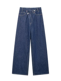 Women's Basic Hundred Jeans New Fashion Asymmetric Design High Waist Wide Leg Trousers Casual Women's Straight Leg Jeans