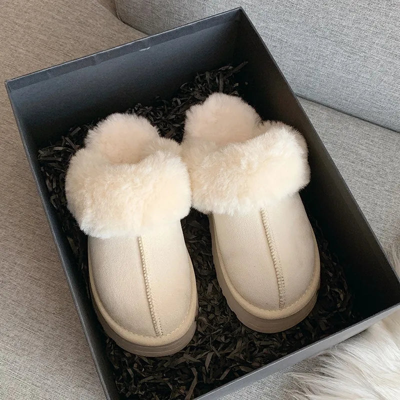 Fur Slippers Women Winter Plush Sandals  Luxury Slip on Platform Slides Female Thick Sole Designer Cotton Home Shoes