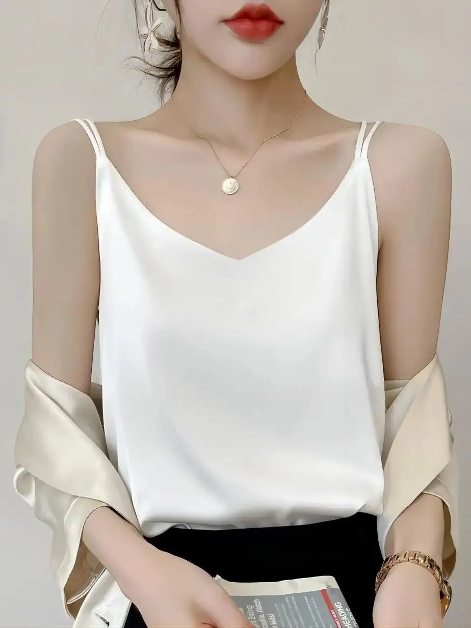 Spring and Summer Elegant Women's High-Quality Camisole Pure Color Clearance Sale While Stocks Last Value European and American French Style 2-Pack