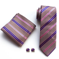 Business Mens Tie Luxury Striped 8cm NeckTie Pocket Square Cufflinks Set For Men Formal Fashion Wedding High Quality Gravata