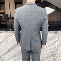 7XL Blazer Vest Pants High-end Brand Plaid Retro Business Suit Groom Wedding Party Slim Suit