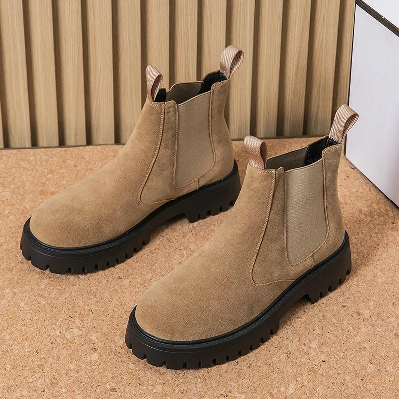 Men Chelsea Boots Retro Comfortable Ankle Boots 2025 Fashion Black Brown Comfortable Fashion British Style Thick-soled Heighteni