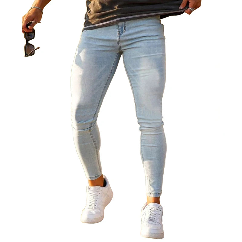 Mens Skinny jeans Solid Color high stretch Denim Trousers Casual Daily For Office Parties Male  Cowboy Pants