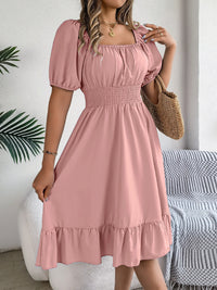 Spring Summer Elegant High Waisted Dress Square Neck Short Sleeved Ruffled Edge Long Dresses 2026 Valentine's Day Woman Clothing