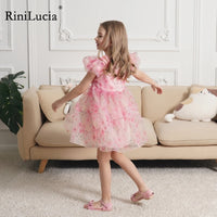 RiniLucia 2023 New Summer Baby Girl Dress Floral Print Cute Princess Dress Children Kids Party Dresses Girls Clothes Vestido