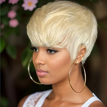 6inch 613 Blonde Color Remy Hair Wig Machine Made Human Hair Wigs 150% Density Short Straight Pixie Cut Human Hair Wig