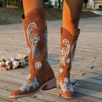 Women's Boots  New Embroidered Long Tube Boots Low Heel Calf Waterproof Cold Resistant Comfort Fashion Knight Boots