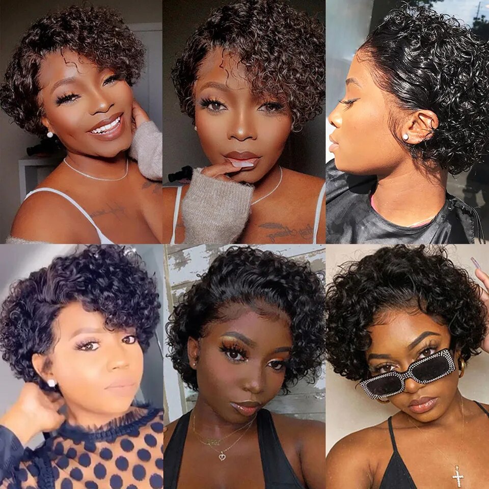 Pixie Cut Wig Human Hair Colored Short Bob Curly Lace Front Wig Cheap Transparent 99j Burgundy Deep Water Wave Wigs For Women