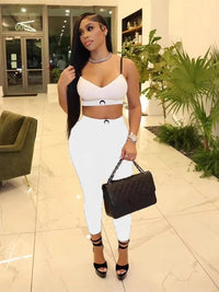 STYLISH LADY Letter Printed Workout 2 Piece Set Women Spaghetti Strap Crop Top and Skinny Pant Suits 2025 Summer Sports Outfits