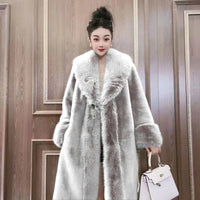 Faux Fur Coats Women Long Coat Thick Warm Turn Down Collar Open Stitch Spring Outerwear Jackets Elegant Splice Autumn Winter