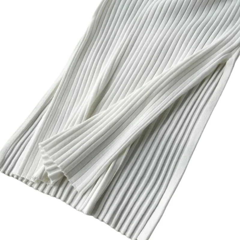 Women's White V-Neck Sleeveless Elastic Sundress Knit Bodycon Maxi Dress Solid Side Slit Casual Summer Daily Party Long Dress