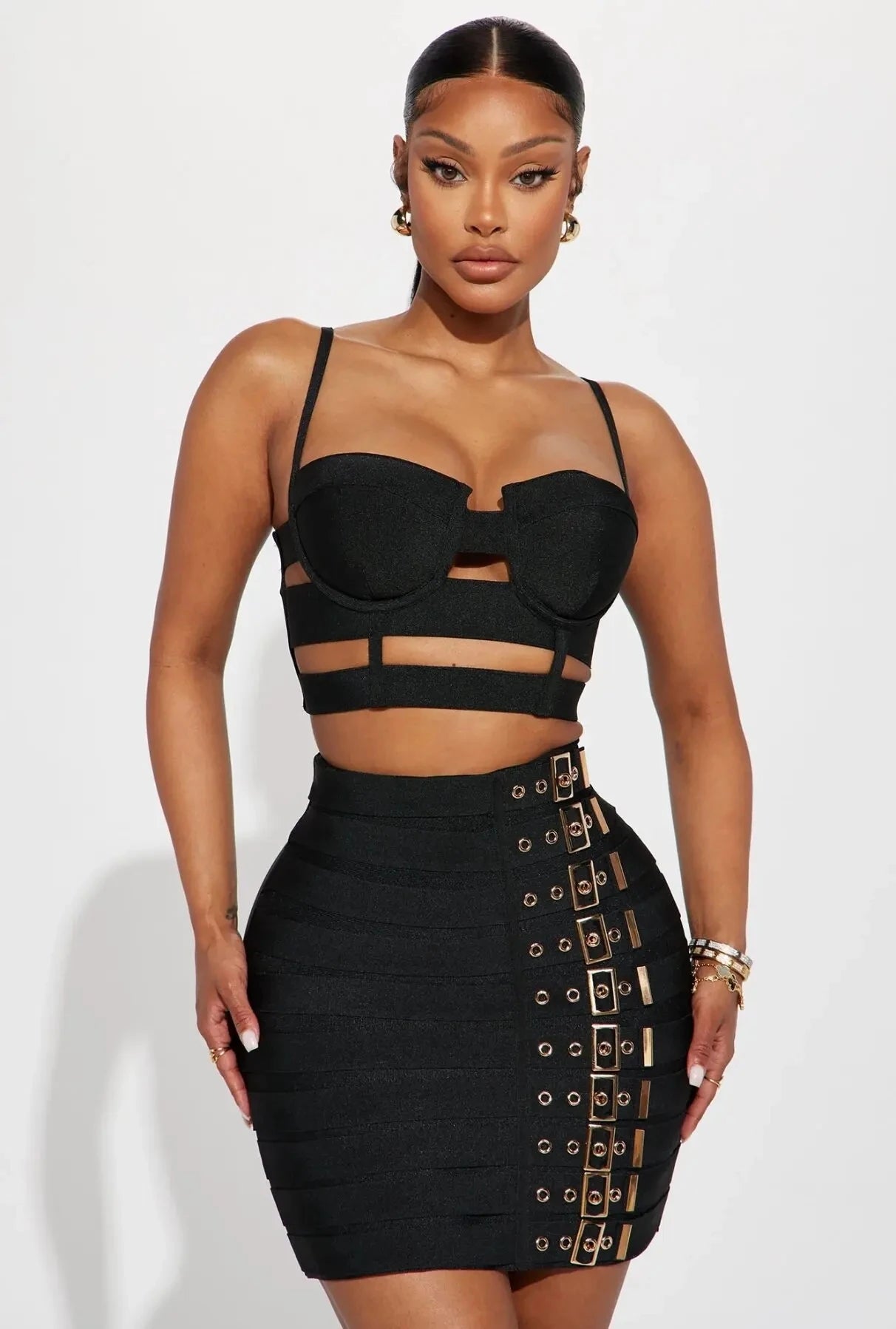 2025 New Arrival High Quality Women Sexy Bandage Tops Fashion Pencil Skirts Set Nightclub Party Celebrate Women's Set