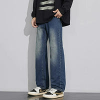 Jeans Men Wide Leg Explosive Jeans Male Loose Straight Denim Pants 2025 Autumn Harajuku Vintage Blue Trousers Streetwear Clothes