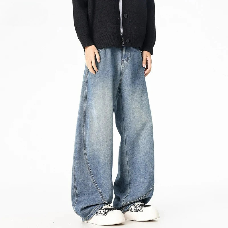 Wide Leg Denim Pants Male Jeans  Loose Cowboy Mopping Trousers Baggy Men's Jeans Fashion Handsome Washed Streetwear Four Seasons