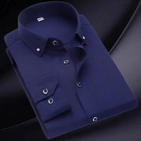 Men's Button-down Shirt Long Sleeve Casual Formal Business Dress Shirts Pocket-less Solid Color Blue White Tops Korean Slim Fit