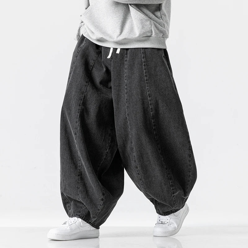 Men Harajuku Wide-leg Jeans Men Oversized Fashion Loose Cargo Denim Pants Male High Street Baggy Trousers Hip Hop Streetwear