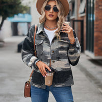 Vintage Jacket Women Splicing Loose Jacket Denim Print Aztec Retro Ethnic Style Long Sleeved Shirt Streetwear Female Goth Coat